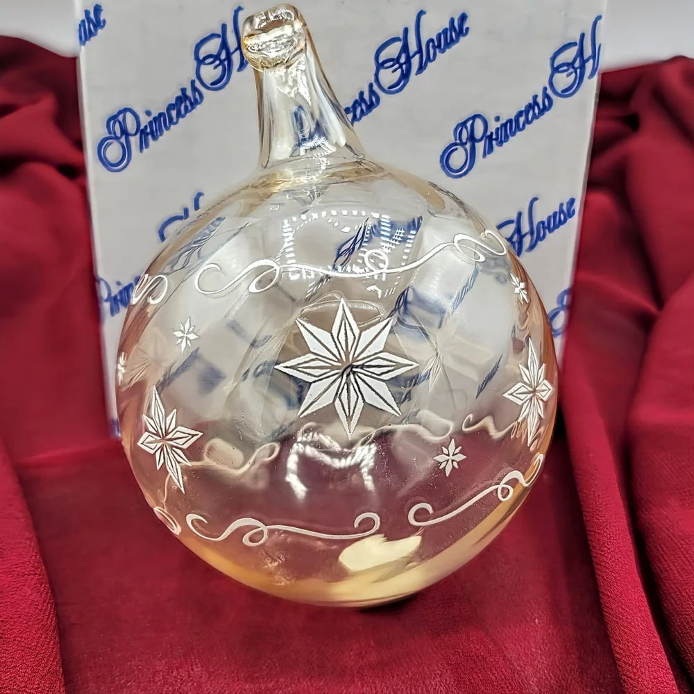 Princess House 2001 Crystal Ornament Etched Star Swirl Design w/ Box USA Vintage